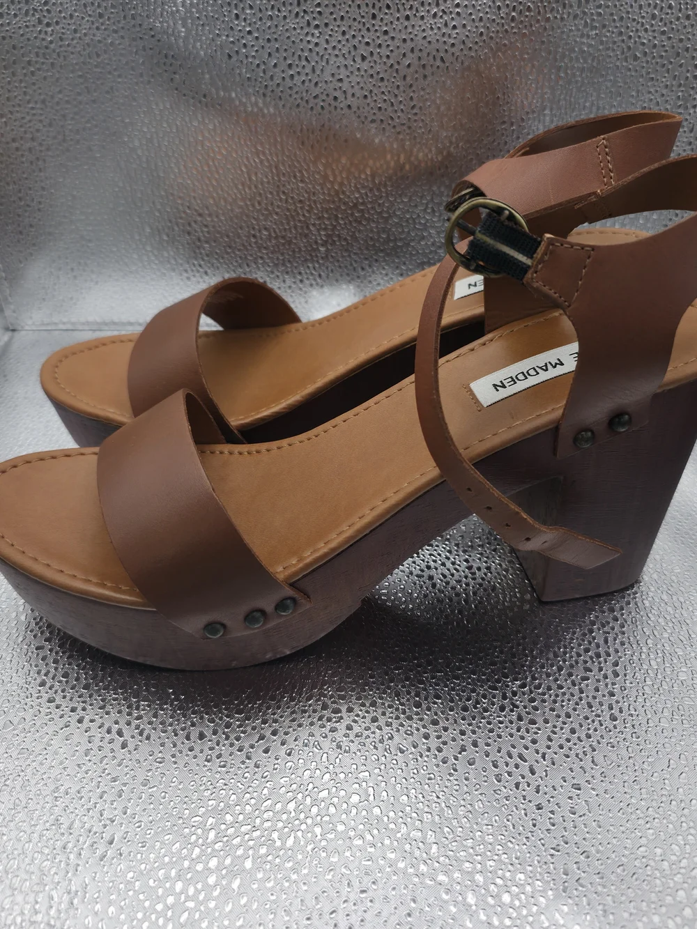 Steve Madden Women’s Brown Leather Ankle Strap Sandals